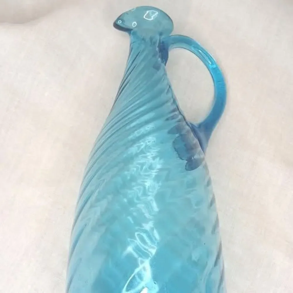 Handblown Italy 8 inch Swirl Blue Art Glass Carafe Ewer Cruet